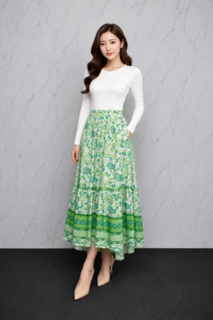 Rok Panjang Motif Paisley Hijau Wanita