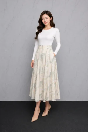 Rok Panjang Motif Abstrak Cream Wanita