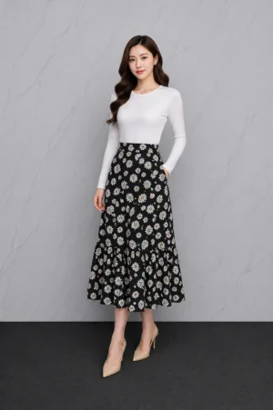 Rok Mermaid Daisy Hitam Wanita