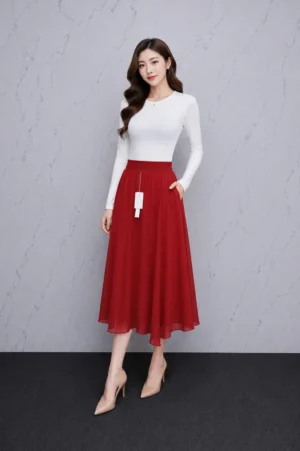 Rok Chiffon Merah Flowing Premium