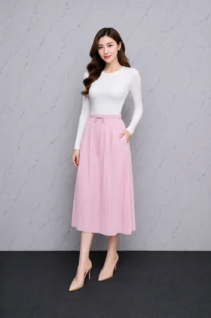 Rok Plisket Pink Pastel Manis