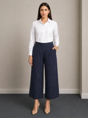 Celana Kulot Garis Navy Putih