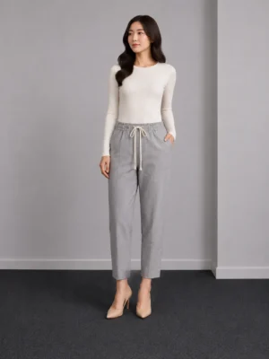 Celana Linen Stripe Abu Putih