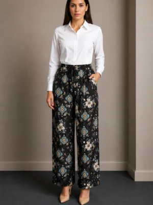 Celana Palazzo Motif Floral Hitam