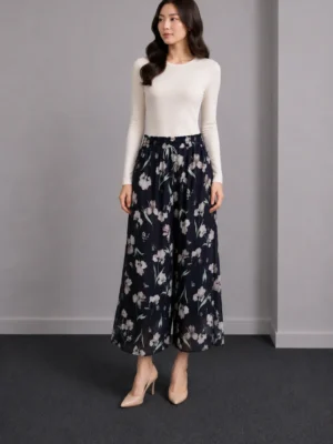 Celana Kulot Floral Navy