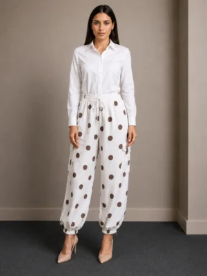 Celana Polkadot Putih Cokelat