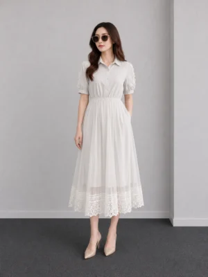 White Lace Hem Midi Dress