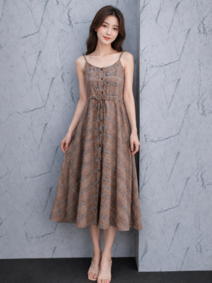 Dress Panjang Motif Kotak Coklat