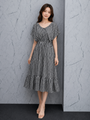 Dress Gingham Hitam Putih