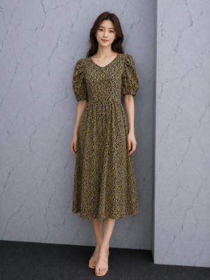 Dress Motif Bintik Hitam Kuning