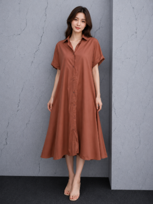 Dress Kemeja Coklat Panjang