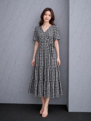 Dress Panjang Motif Krem Hitam