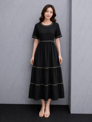 Dress Panjang Gingham Hitam Putih