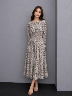 Dress Polkadot Navy Elegan