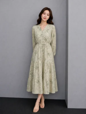 Dress Floral Sage Elegan