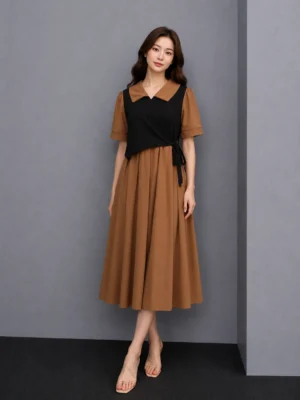 Dress Layered Mocha Elegan