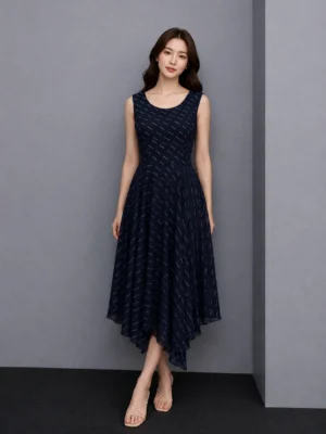 Dress Navy Asimetris Premium