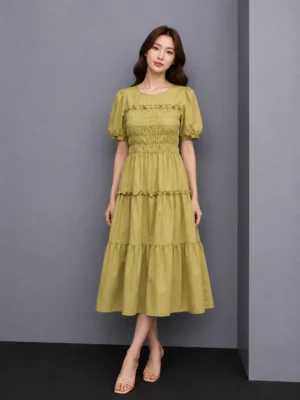 Olive Smocked Tiered Dress