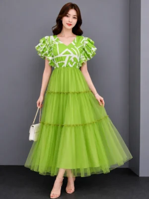 Dress Tulle Hijau Lime Elegan