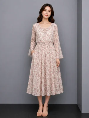 Dress Floral Blush Lengan Panjang