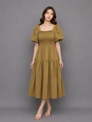 Dress Smock Cokelat Caramel