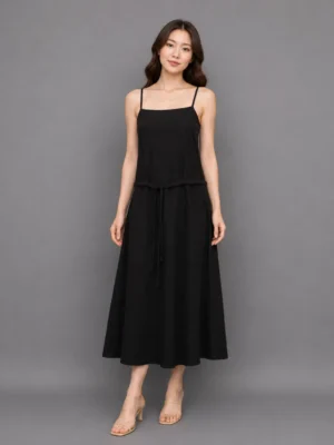 Dress Hitam Tali Pinggang Santai