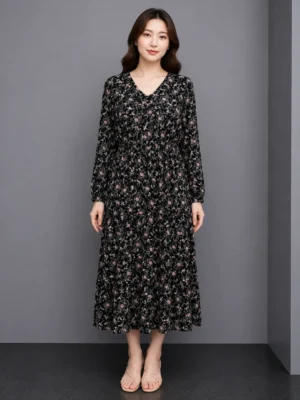 Dress Floral Hitam Romantis