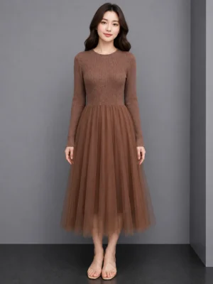 Dress Tulle Cokelat Manis