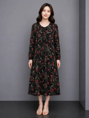 Dress Floral Hitam Merah