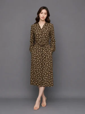 Dress Wrap Motif Daun Cokelat