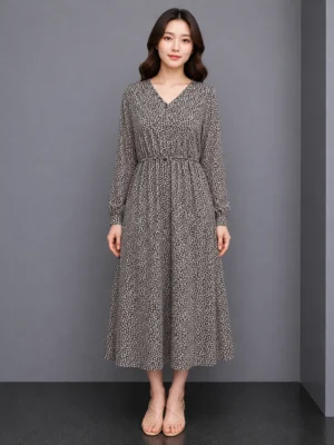 Dress Midi Motif Monokrom