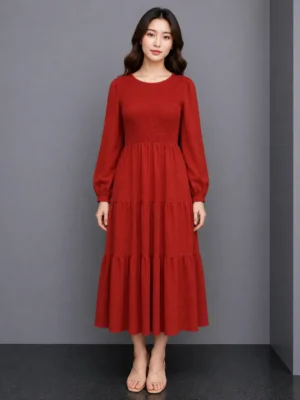 Dress Tiered Merah Klasik