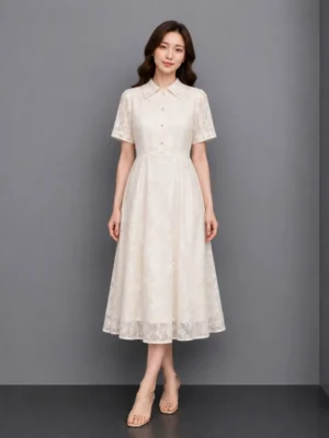 Dress Panjang Kerah Renda Vintage