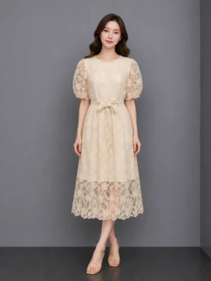 Dress Bordir Bunga Tali Pinggang
