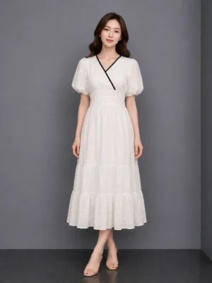 Dress Puff Sleeve Kontras Hitam