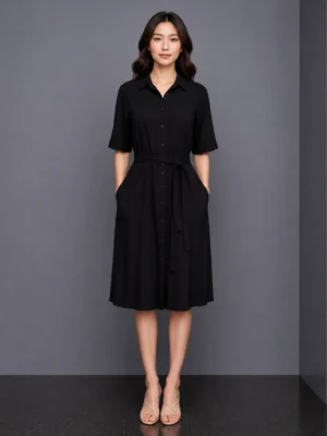 Dress Kemeja Hitam Belted
