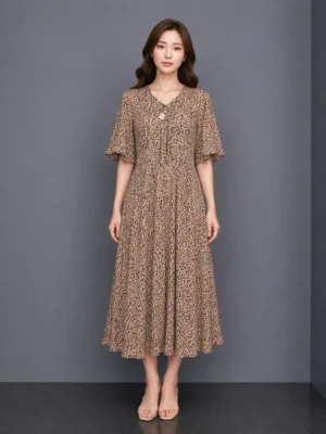 Dress Motif Cokelat Vintage