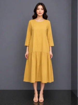 Dress Linen Kuning Mustard