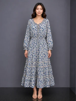 Dress Floral Biru Vintage
