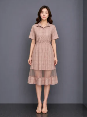 Dress Kotak Dusty Pink Organza