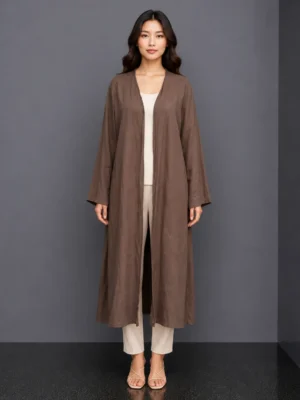 Outer Linen Cokelat Longline
