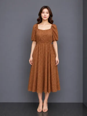 Dress Broderie Cokelat Klasik