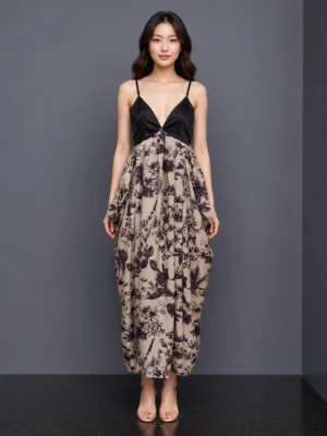 Dress Balon Floral Monokrom