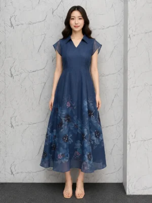 Dress Organza Biru Floral