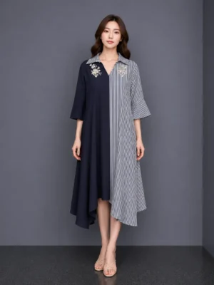 Dress Asimetris Navy Stripe