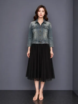 Dress Layer Denim Chiffon