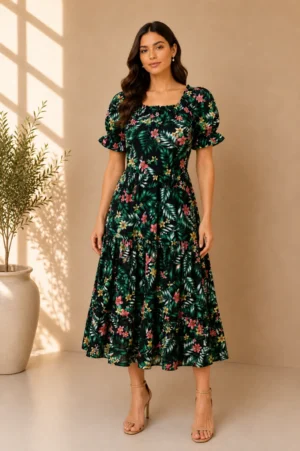 Dress Panjang Leopard Monokrom