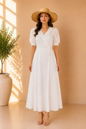 Dress Wrap Putih Ruffle Layer