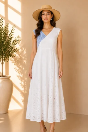Dress One Shoulder Eyelet Putih