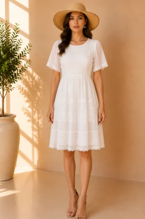 Dress Putih Eyelet Tiered Midi